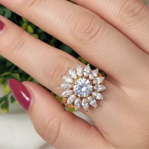white floral sunburst Ring