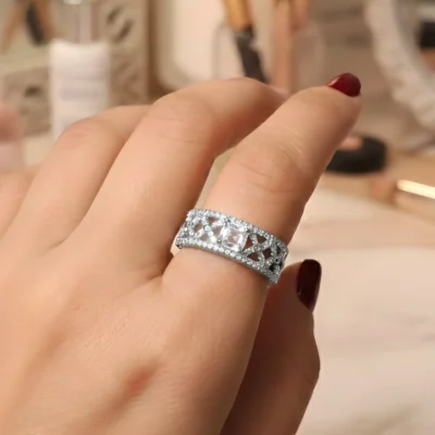 Silver color anti-tarnish Ring with White Stone | Adjustable size