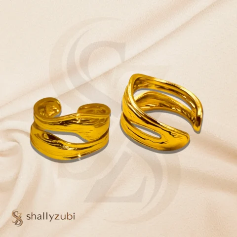 Gold-toned, wavy, double-line open ring adjustable ring