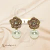 Earing stud pastel pink flower with dangling white pearl