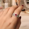 Red stone Silver color anti-tarnish Ring | Adjustable size