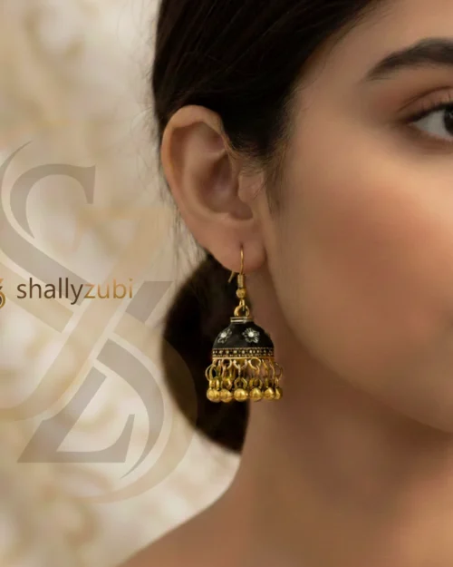 Black – Golden coated Antique Bronze color Bell-shaped drop jhumki