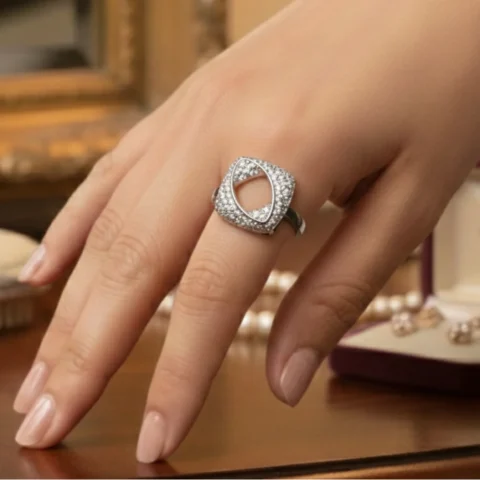 Pave Square Ring-silver-color