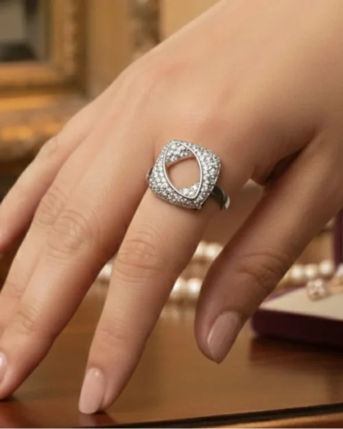 Pave Square Ring-silver-color