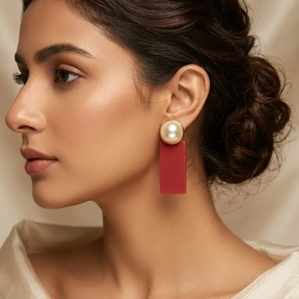 turquoise red Earrings with pearl stud & drop earrings