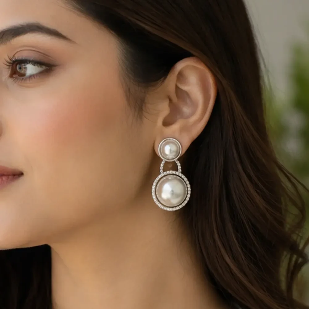 White pearl drop earrings | shallyzubi pear drop earrings