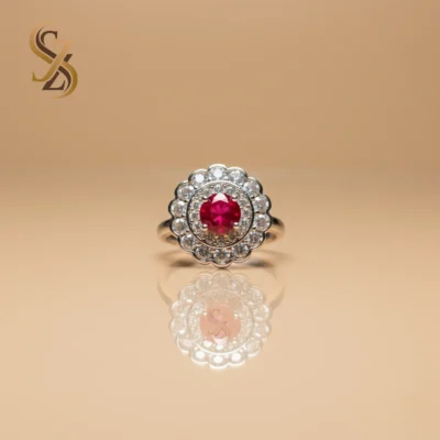 Sterling Silver Red stone adjustable size ring | with Ring Box