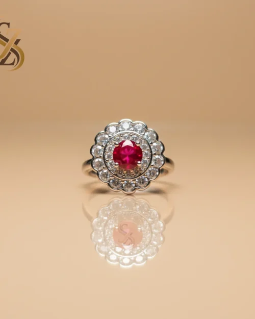Sterling Silver Red stone adjustable size ring | with Ring Box