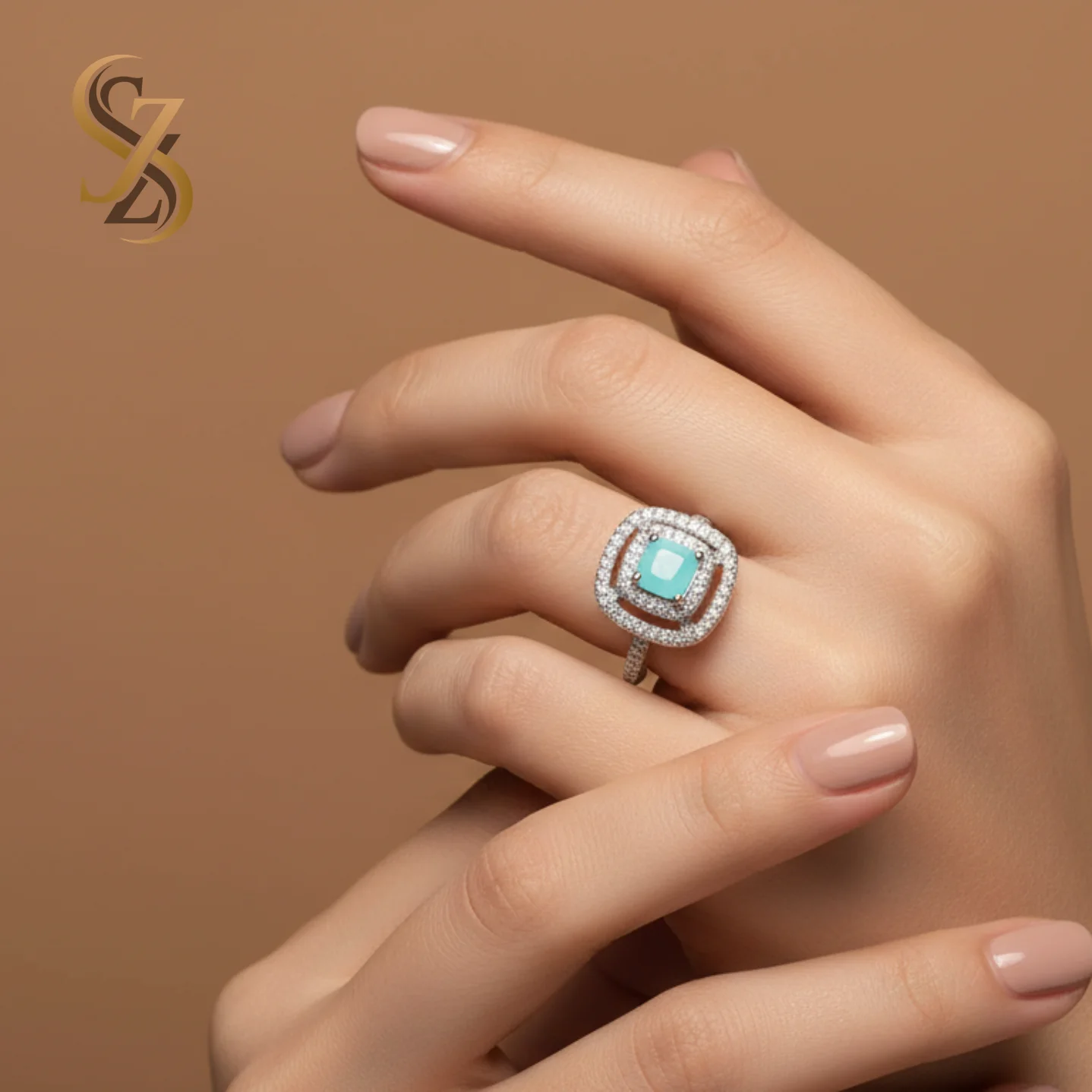 turquoise blue cushion-cut sterling silver Adjust able size Ring | with Ring Box