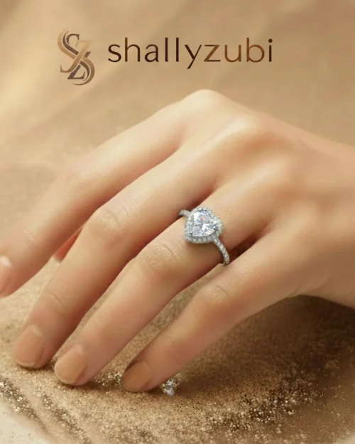 White - white sliver heart shape ring