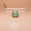 Sea green stone yellow gold plated ring | with Ring-Box