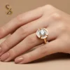 White stone color Gold statement ring baguette-cut stones-adjustable size ring | with Ring Box