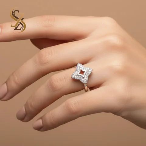 cluster ring a four-petal -sterling silver adjustable size | with Ring-Box