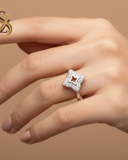 cluster ring a four-petal -sterling silver adjustable size | with Ring-Box