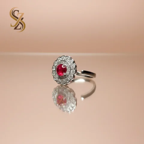 Sterling Silver Red stone adjustable size ring | with Ring Box