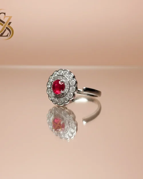 Sterling Silver Red stone adjustable size ring | with Ring Box