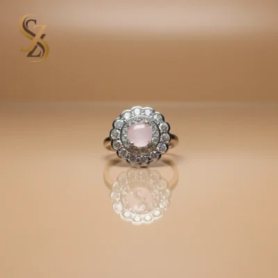 Sterling Silver Light baby pink stone adjustable size ring | with Ring Box