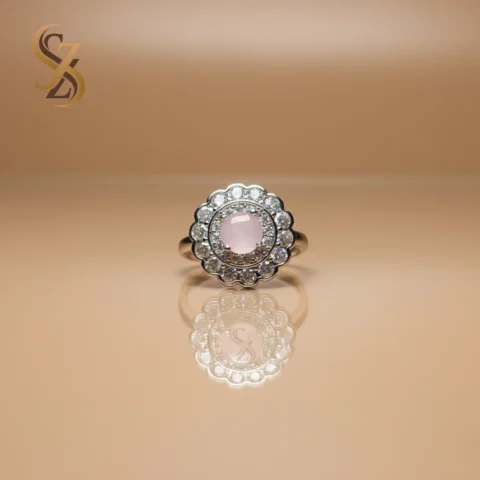 Sterling Silver Light baby pink stone adjustable size ring | with Ring Box