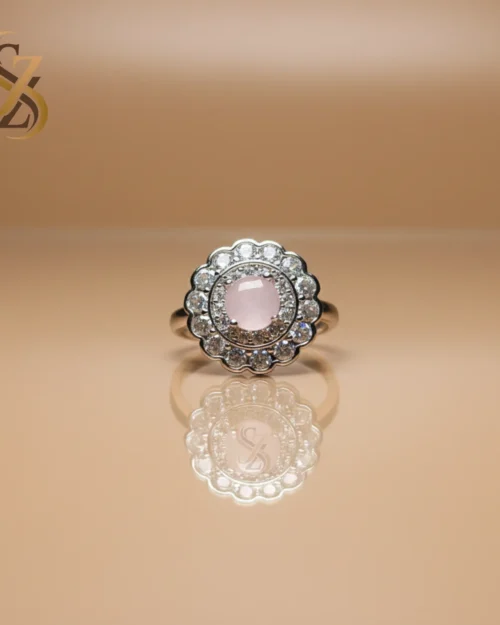 Sterling Silver Light baby pink stone adjustable size ring | with Ring Box