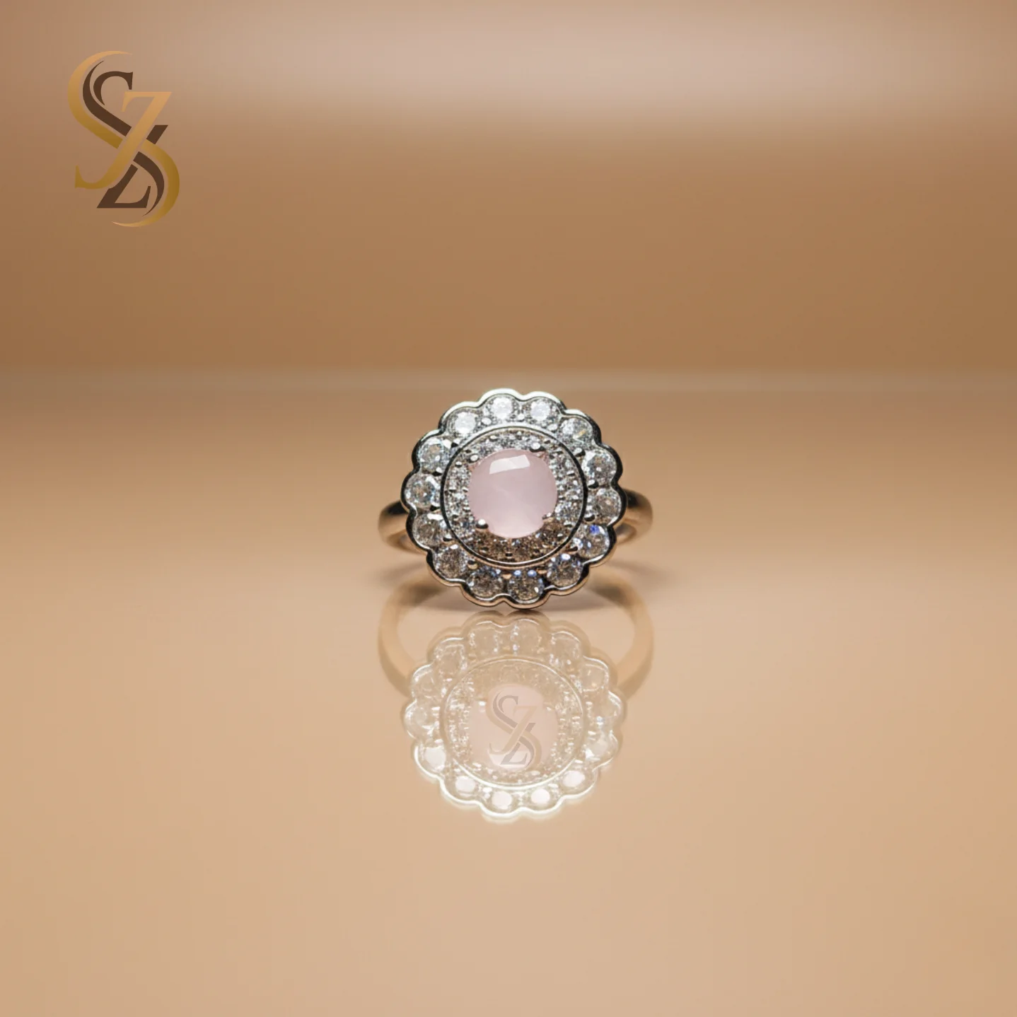Sterling Silver Light baby pink stone adjustable size ring | with Ring Box