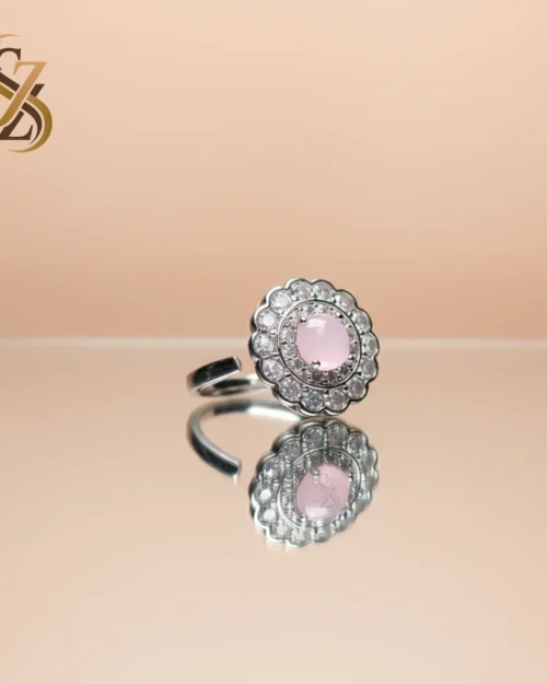 Sterling Silver Light baby pink stone adjustable size ring | with Ring Box