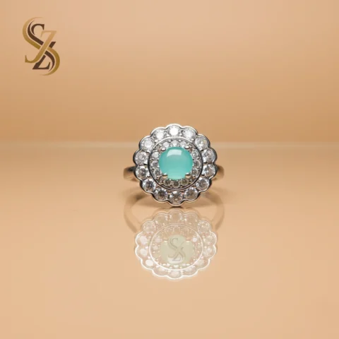 Sterling Silver Sea Green adjustable size ring | with Ring Box