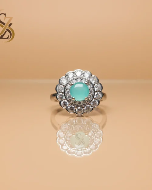 Sterling Silver Sea Green adjustable size ring | with Ring Box