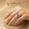 Red color white sliver heart shape ring