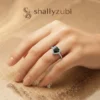 Black - white sliver heart shape ring