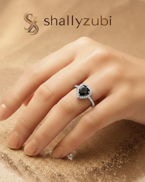 Black - white sliver heart shape ring