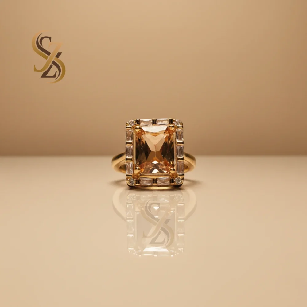 stunning yellow gold ring with yellow-golden Stone - Gold Plated Ring | With Ring-Box