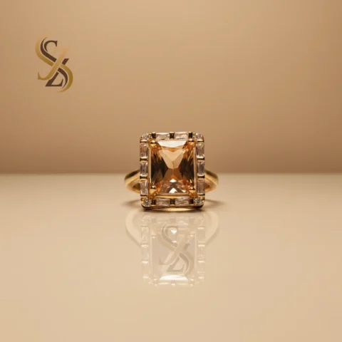 stunning yellow gold ring with yellow-golden Stone - Gold Plated Ring | With Ring-Box