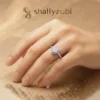 Light Pink color white sliver heart shape ring