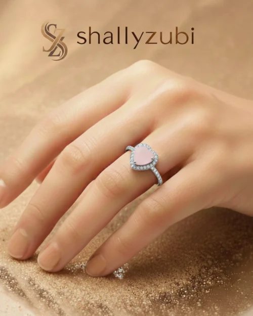 Light Pink color white sliver heart shape ring
