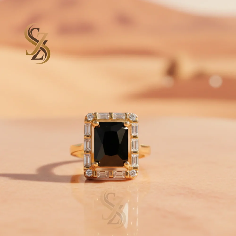 stunning yellow gold ring with Black Stone - Gold Plated Ring | With Ring-Box