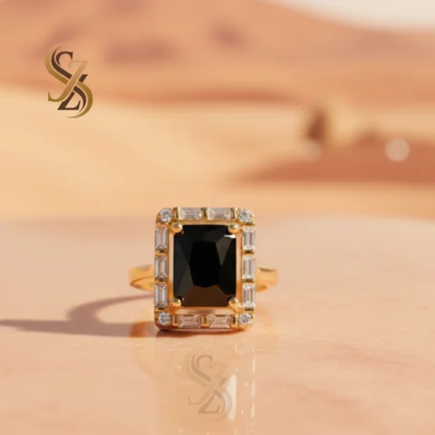stunning yellow gold ring with Black Stone - Gold Plated Ring | With Ring-Box