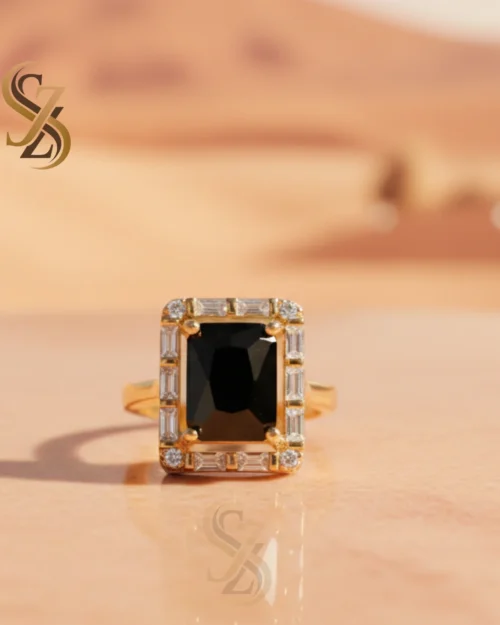 stunning yellow gold ring with Black Stone - Gold Plated Ring | With Ring-Box