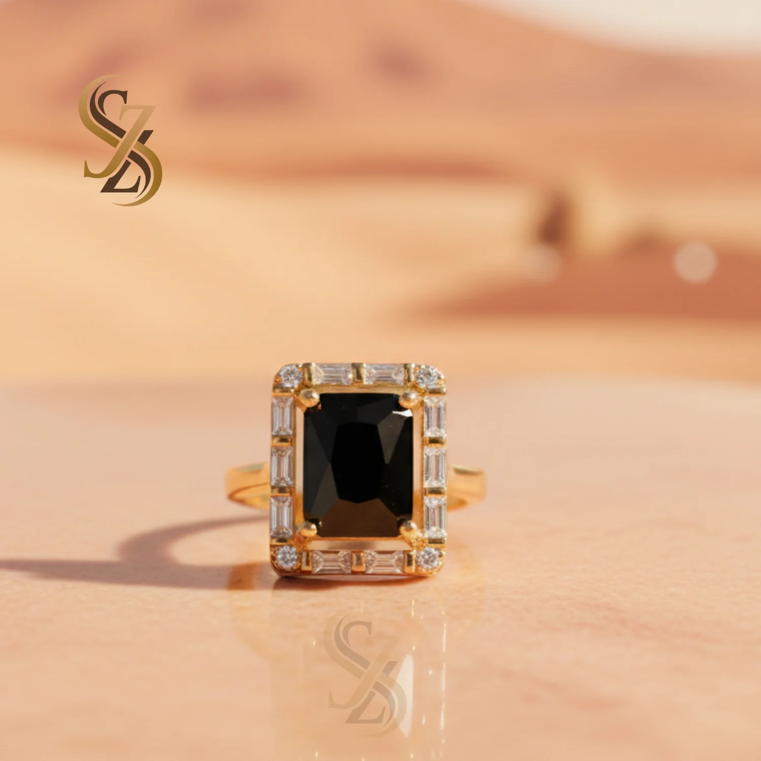 stunning yellow gold ring with Black Stone - Gold Plated Ring | With Ring-Box