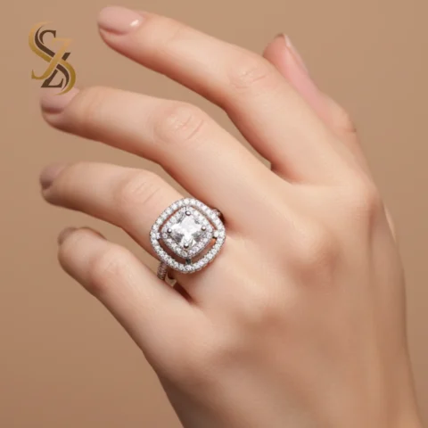 white stone cushion-cut sterling silver Adjust able size Ring | with Ring Box