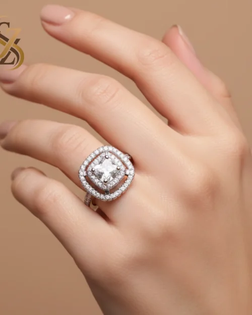 white stone cushion-cut sterling silver Adjust able size Ring | with Ring Box