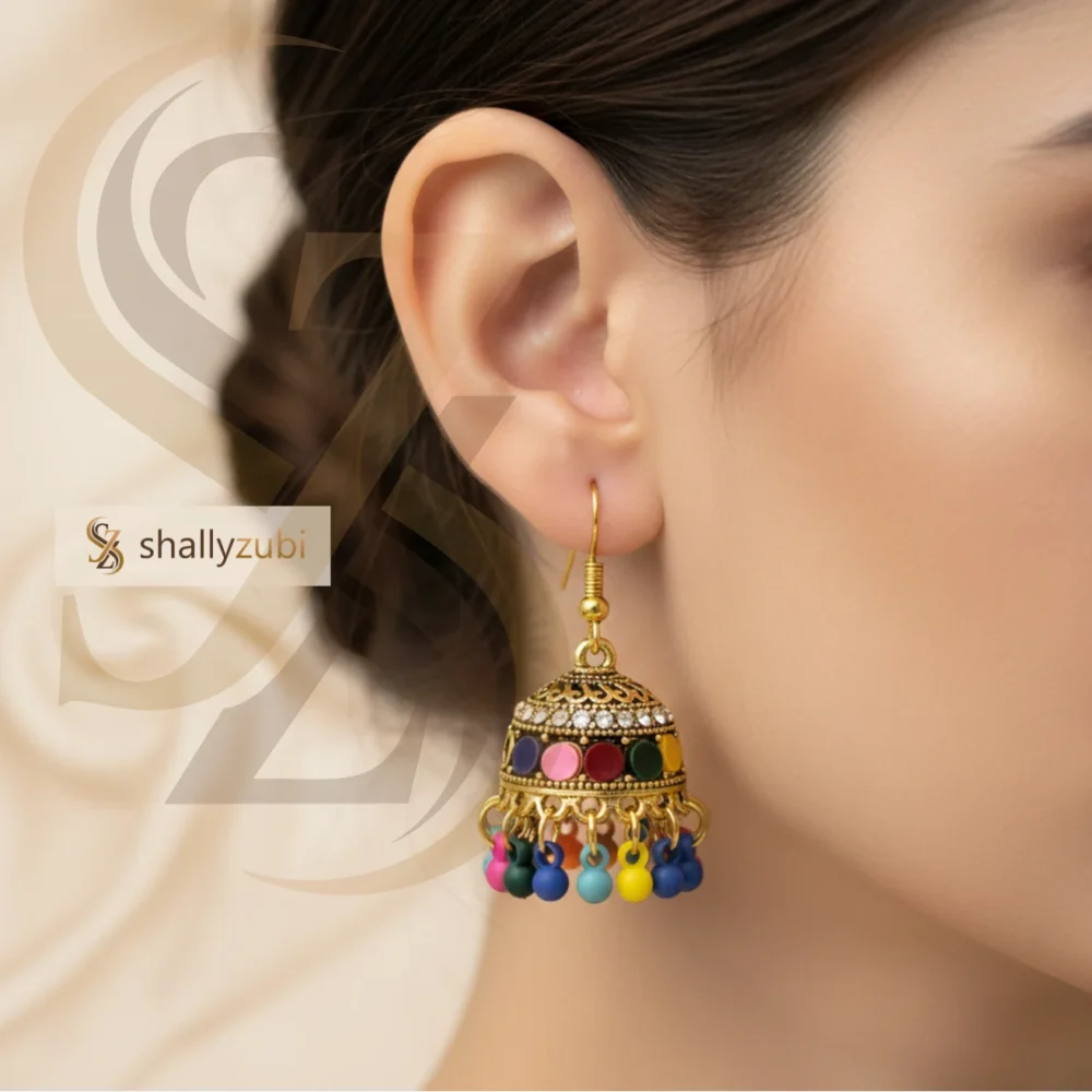 Multicolor jhumka- Gold-plated alloy Jhumka earrings | shallyzubi jhumki