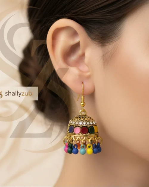 Multicolor jhumka- Gold-plated alloy Jhumka earrings