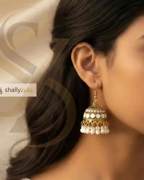 White Gold-plated alloy Jhumka earrings