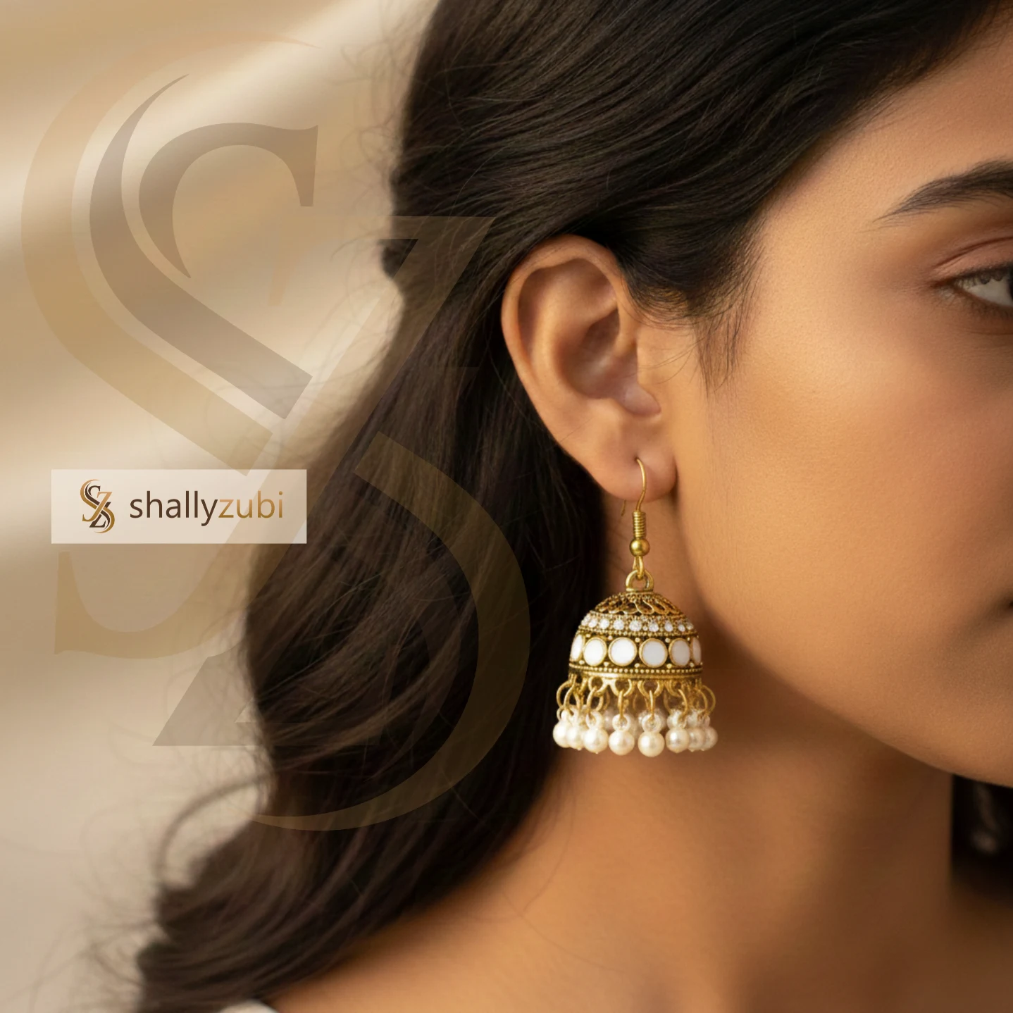 White Gold-plated alloy Jhumka earrings