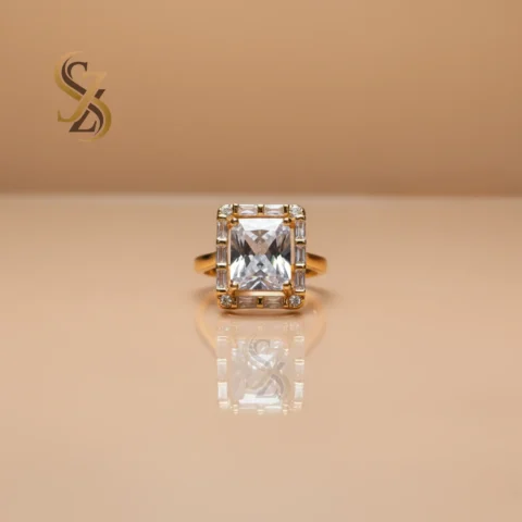 stunning yellow gold ring with white stone - Gold Plated Ring | With Ring-Box