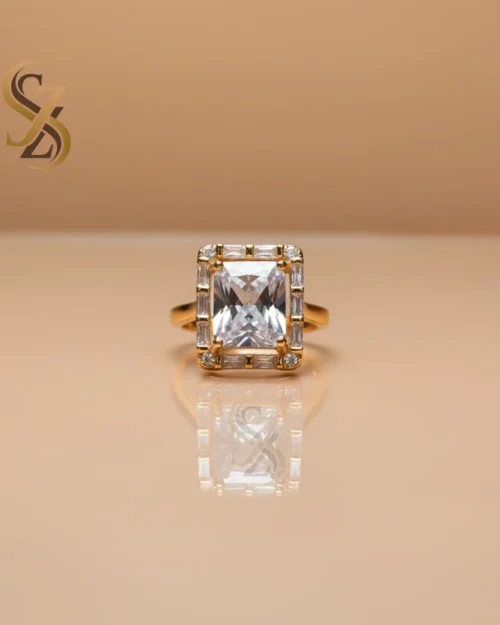 stunning yellow gold ring with white stone - Gold Plated Ring | With Ring-Box
