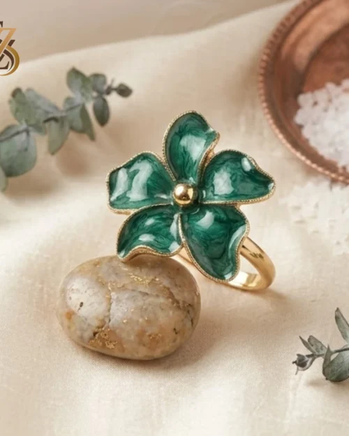 Party wear green enamel floral statement Ring | With Ring-Box