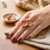 Geomagnetic square shape pink-peach ring | with ring-box