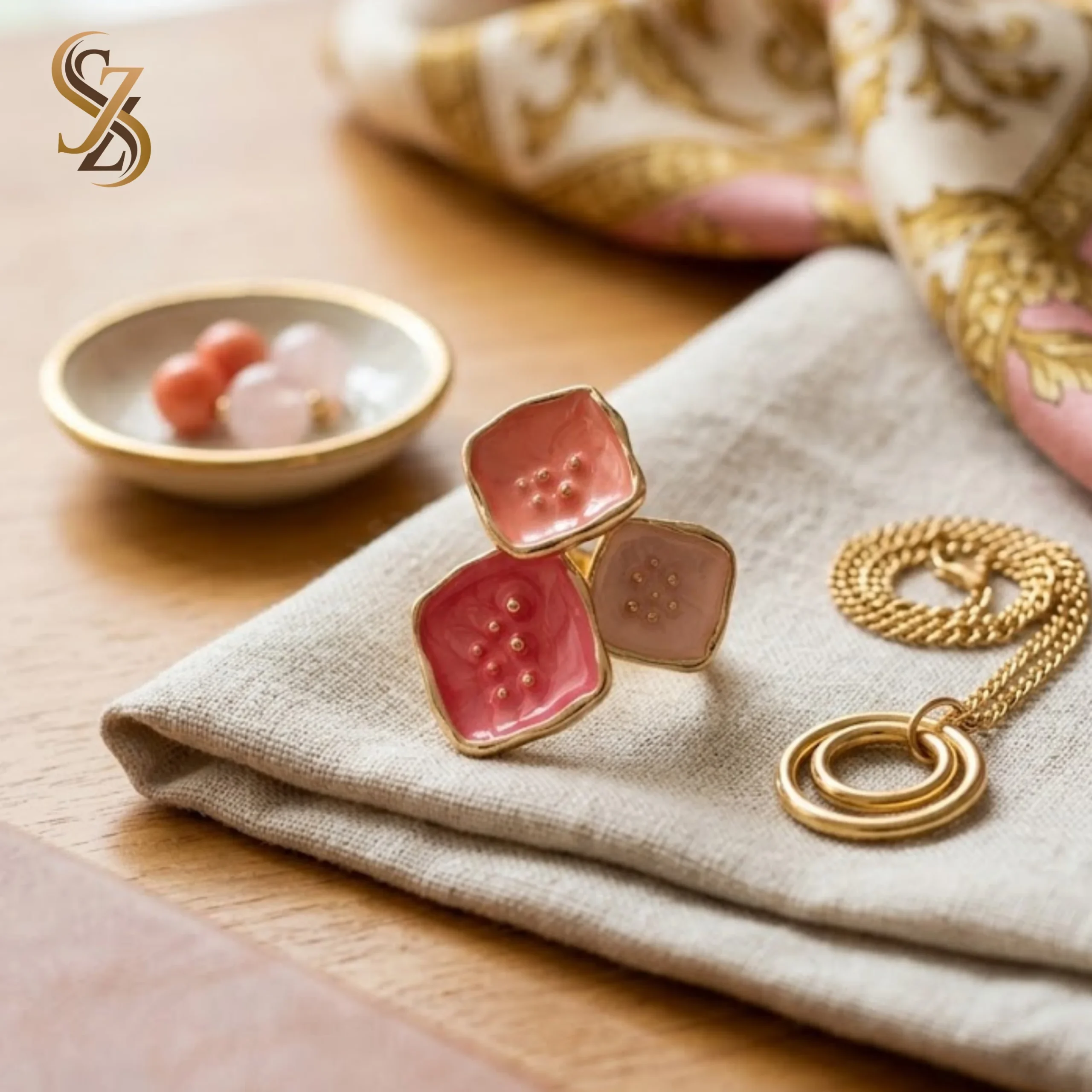 Geomagnetic square shape pink-peach ring | with ring-box - Image 3