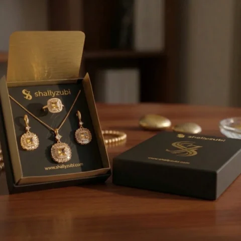 golden-plated golden stone cubic zirconia jewelry set With Jewelr-Box